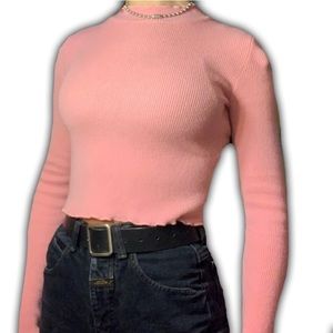 PINK TIGHT LONG SLEEVE SWEATER CROPPED TOP